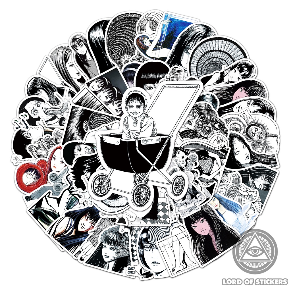 Set 50 Miếng Dán Hình Truyện Tranh Kinh Dị Junji Ito Sticker Anime Manga Trang Trí Mũ Bảo Hiểm, Điện Thoại, Laptop, Vali