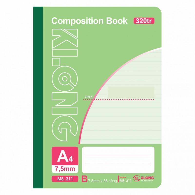 Vở Klong A4 320 trang kẻ ngang may dán gáy Compostion Book KLong MS 311