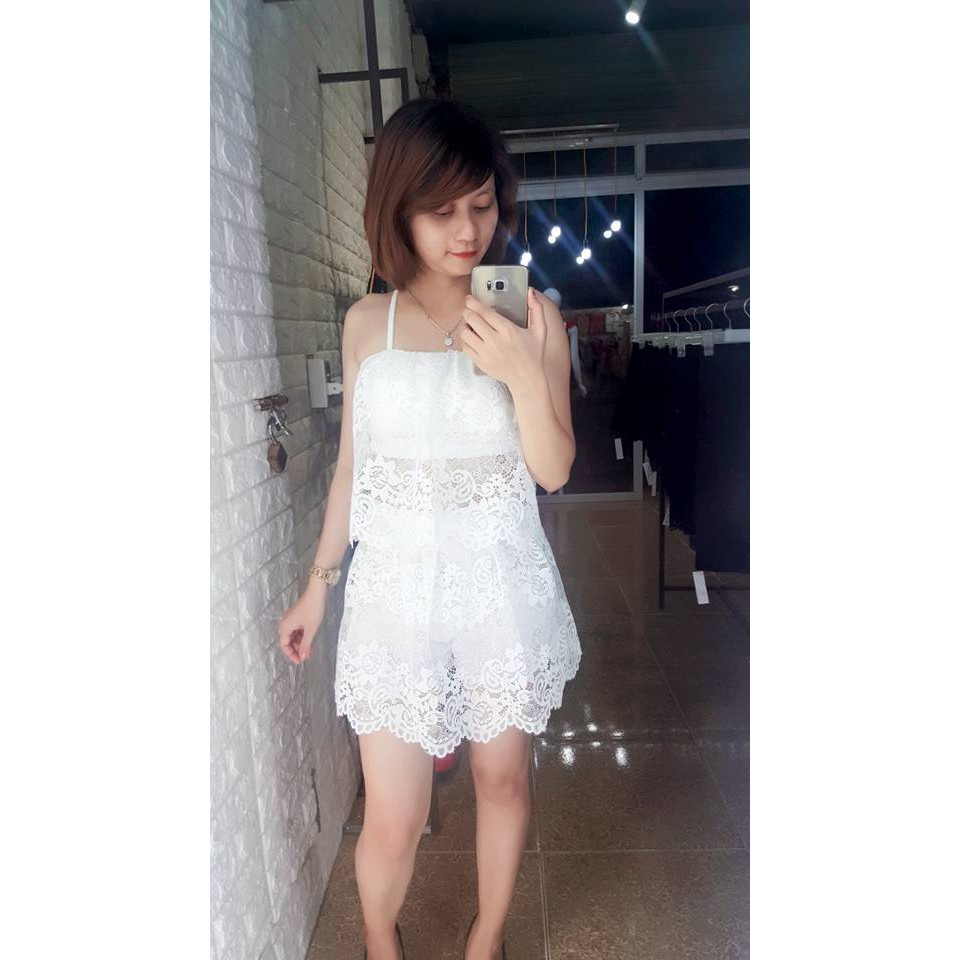 set váy ren rời xòe hai dây