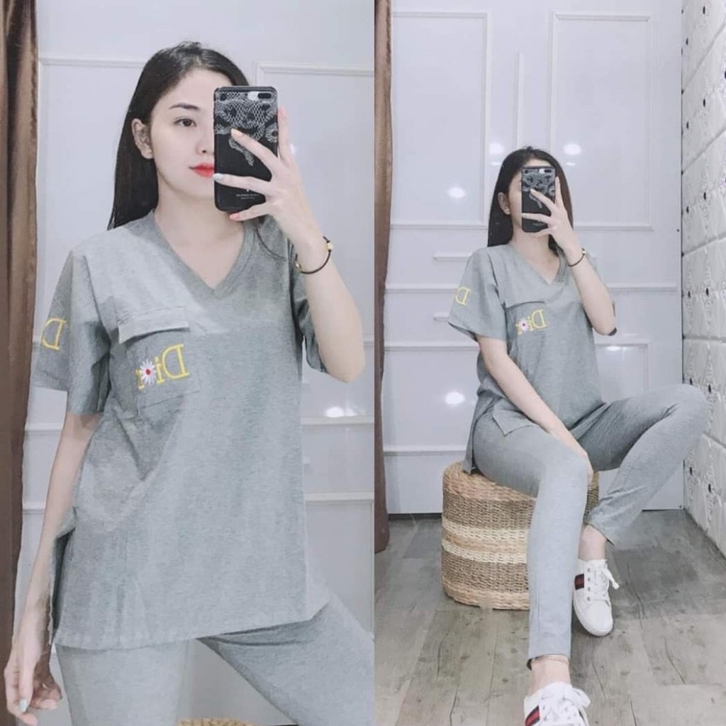 Đồ bộ nữ cotton Đồ bộ mặc nhà đẹp bigsize 45 -85kg thể thao Sét đồ bộ thun túi DB10 bông hoa quần dài thoáng mát ESHOP