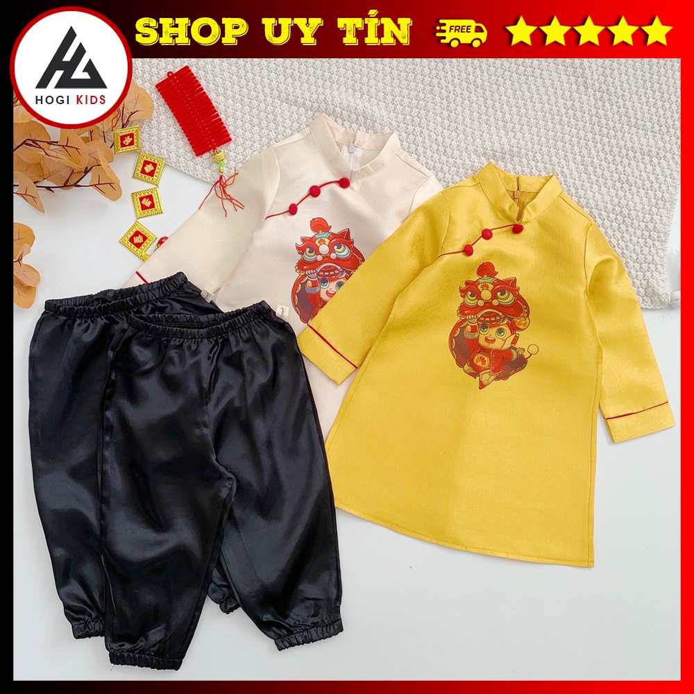 Áo dài Tết cho bé Hogi, Chất liệu tasta nhũ, quần lụa bóng, họa tiết chú lân - Hogi clothing