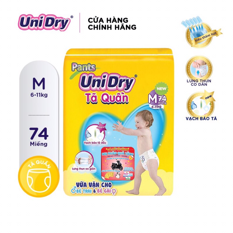 Tã quần Unidry gói Super Jumbo M74/L68/XL62/XXL56