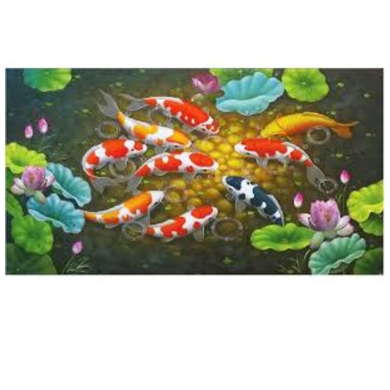 Tranh Đính Đá CÁ CỬU NGƯ QUẦN HỘI (ĐÁ ABC CAO CẤP). Kích Thước: 1m20 x 60cm - 1m60 x 70cm