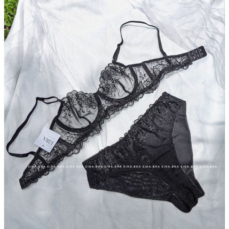 LAYLA SET- Bộ đồ lót ren lưới thêu không giãn có gọng nâng, quần basic không viền mông- EIRA.BRA