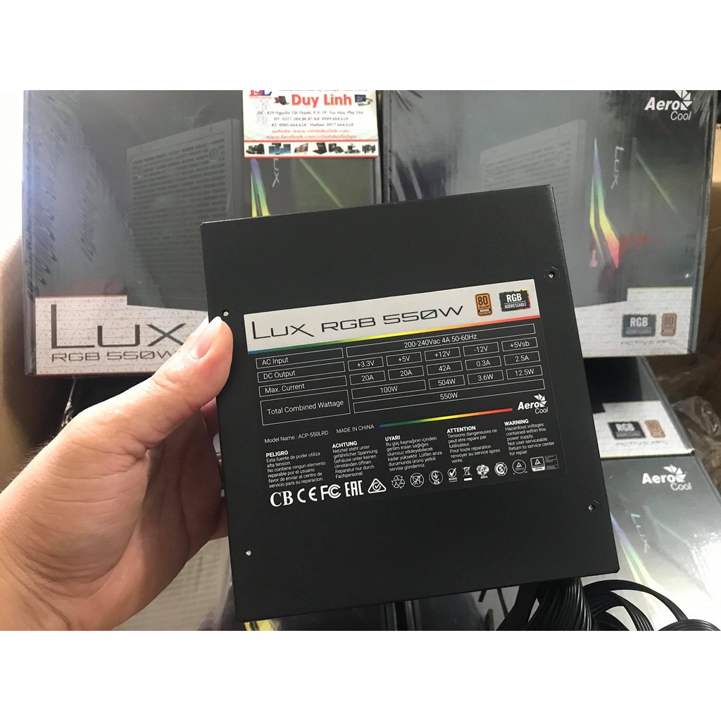 NGUỒN MỚI 550W AEROCOOL LUX RGB 80Plus Chính Hãng BH 36 Tháng