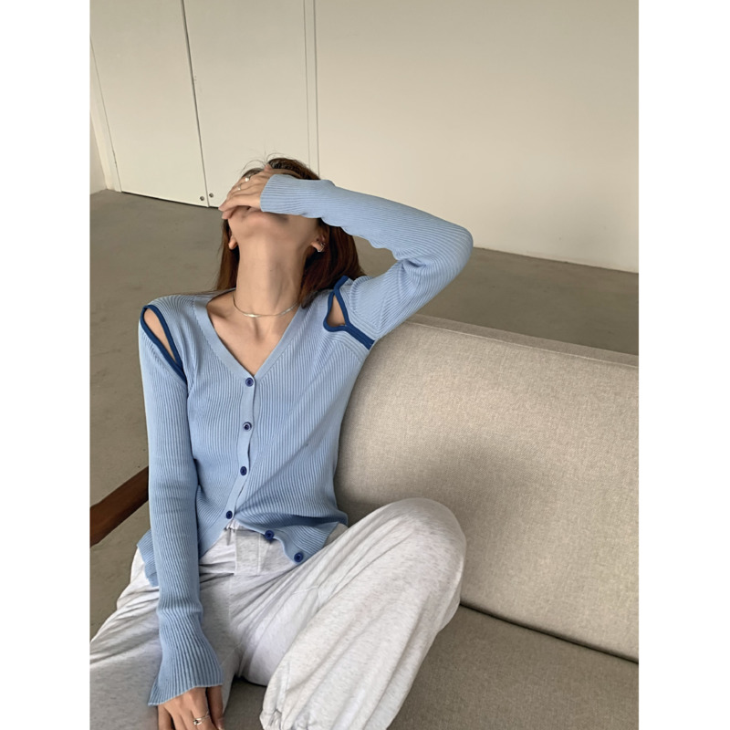 Áo cardigan dệt kim cổ V tay dài thiết kế khoét trễ vai thời trang xinh xắn cho nữ  | BigBuy360 - bigbuy360.vn