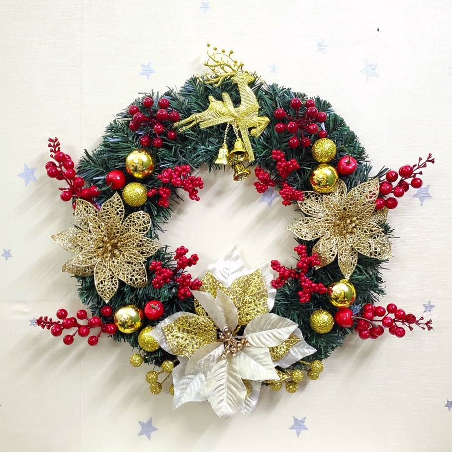 Vòng hoa Noel D37 40CM Vòng Hoa Trang Trí Noel Vòng Nguyệt Quế Giáng Sinh Có Đèn