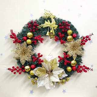 Vòng hoa Noel D37 40CM  Vòng Hoa Trang Trí Noel Vòng Nguyệt Quế Giáng Sinh Có Đèn