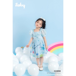 [25.6 GIẢM 40K ĐƠN 299K] Váy cho bé gái ILABY in nơ vai chất liệu tơ nến kèm lót [10IG08980322]