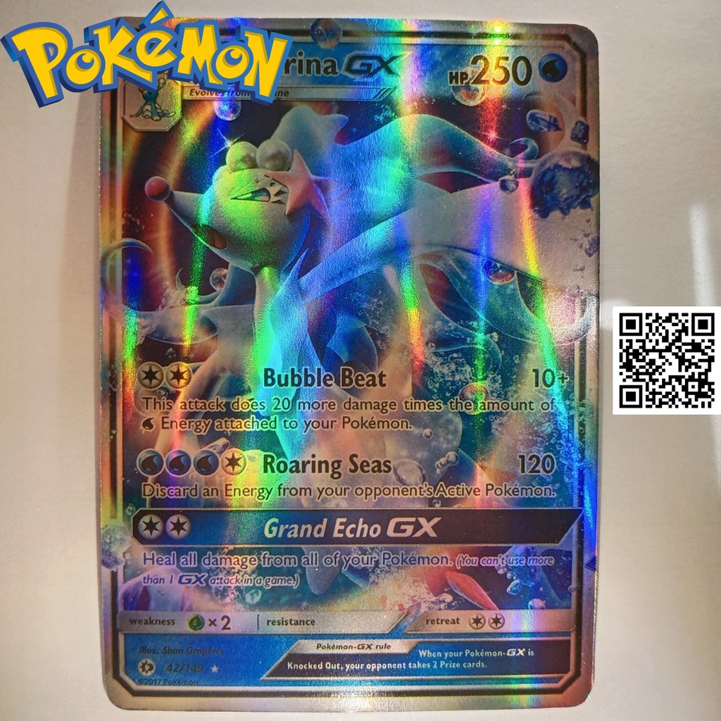 Bài pokemon Primarina GX phản quang Trading card TẶNG Sleeves bọc bài 1459 D2 42-149