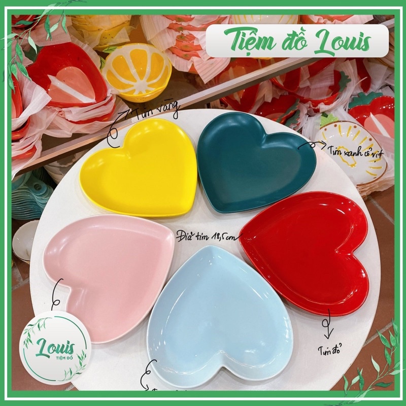 Đĩa sứ ( 4 mẫu) Chén đĩa sứ hình ❤TRÁI TIM ❤️ decor phong cách Bắc Âu size 18x18x2cm