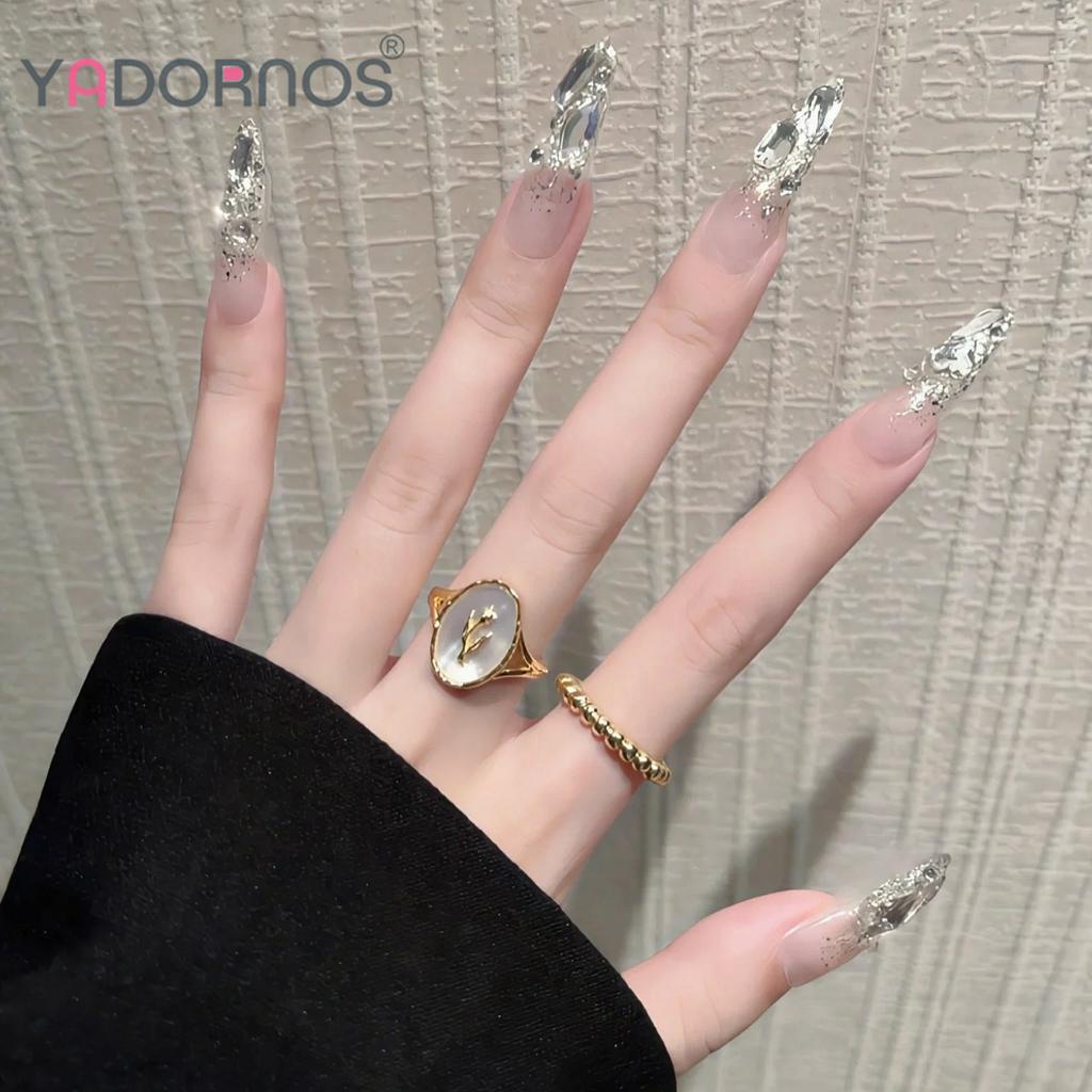 YADORNOS Bộ 24 Móng Tay Giả Dài Màu Sáng Bóng Thời Trang Dễ Tháo Rời