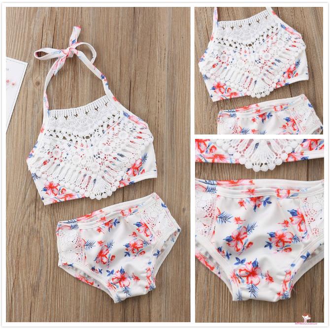 ❤XZQ-Toddler Baby Girl Lace Floral Swimwear Bathing Suit Swimsuit Beachwear Clothes