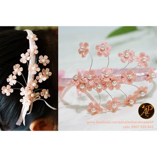 Bờm - cài tóc hoa chỉ đính ngọc đuôi công