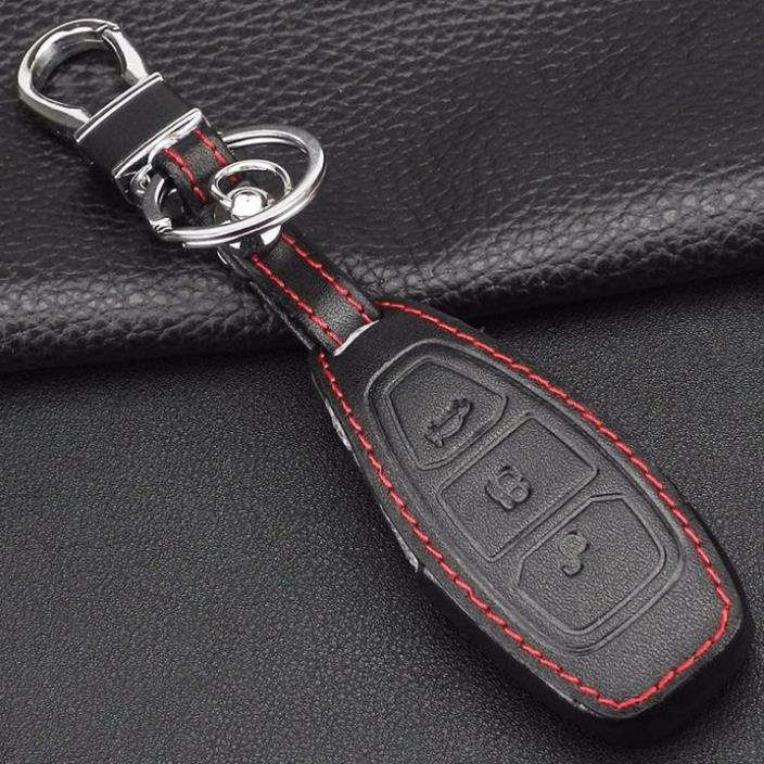 Bao da chìa khóa đen chỉ đỏ xe Ecosport 2015-2017