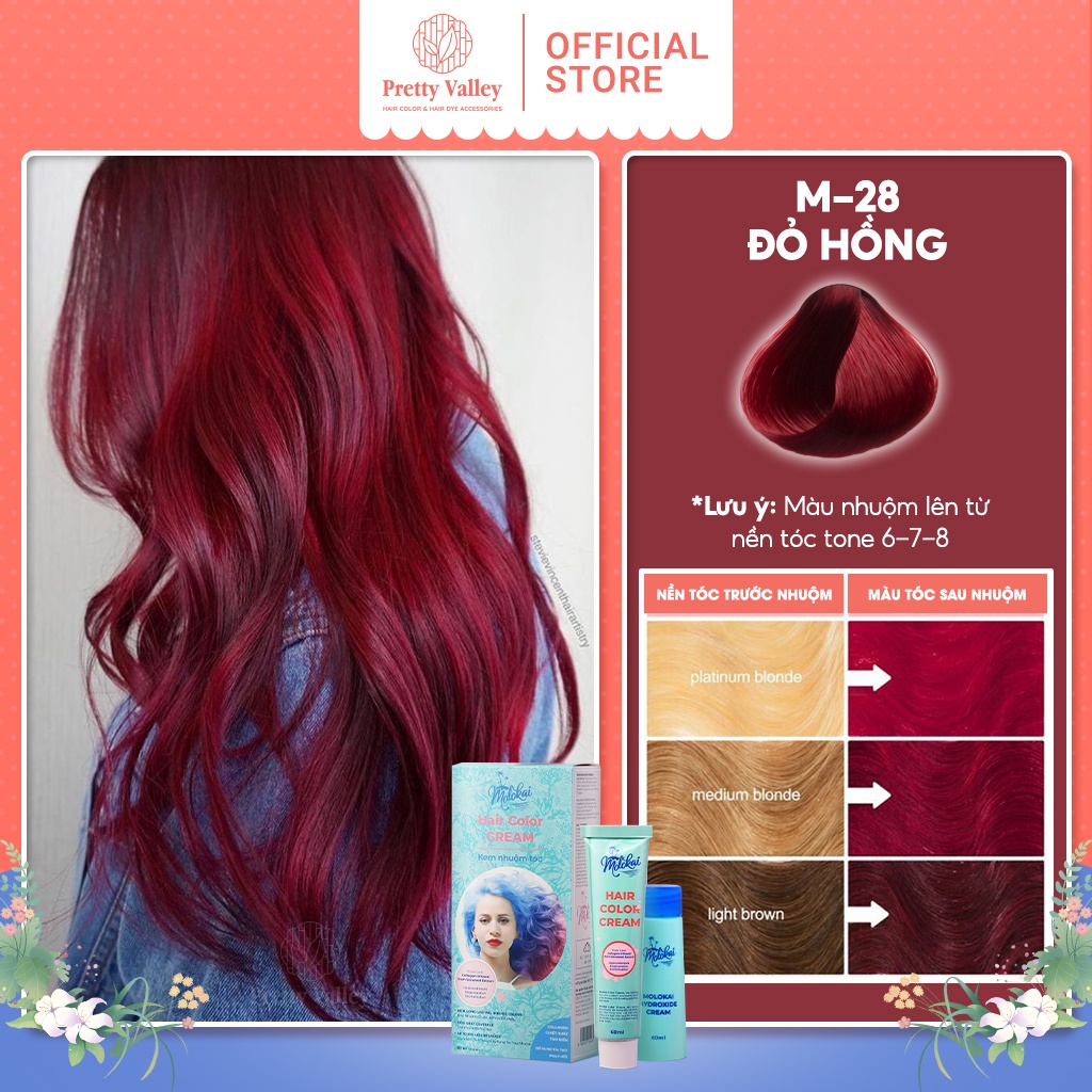 Thuốc nhuộm tóc màu đỏ hồng MOLOKAI, thuốc nhuộm tóc tại nhà chứa collagen tảo biển siêu dưỡng - Pretty Valley Store
