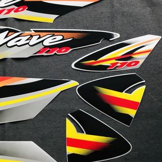 NGUYÊN BỘ TEM THÁI 3 LỚP DÁN XE MÁY WAVE THÁI, WAVE 110 XƯƠNG CÁ (MÀU VÀNG XÁM)