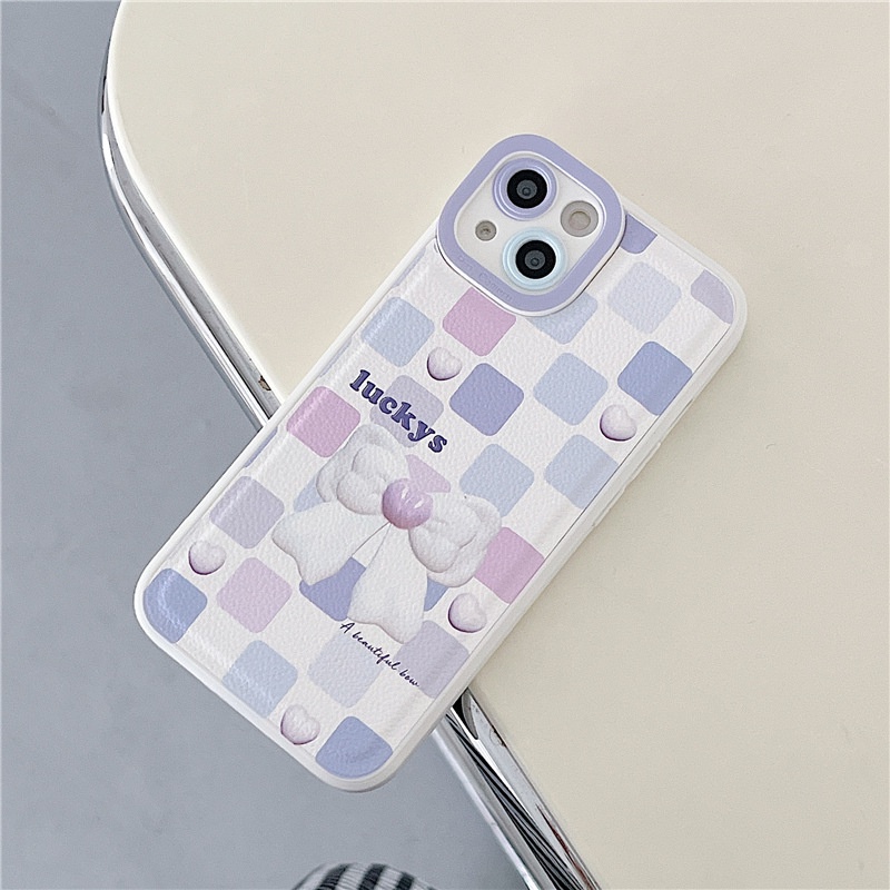 Ốp lưng iphone Bao Da Điện Thoại Màu Trơn Đính Nơ Cho iphone7 7plus 8 8plus xs 11 12 13 pro max plus max promax Dinuo case