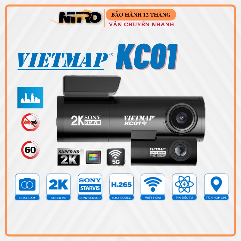 Camera hành trình Vietmap KC01 PRO kết nối wifi cảnhbáogiaothông bằng giọng nói kèm thẻ 64/128GB