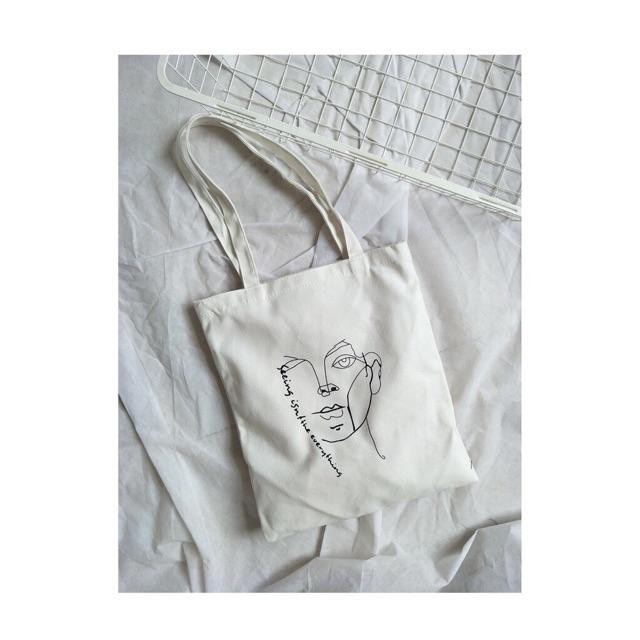 Túi tote vải bố đựng đồ canvas đeo vai túi mặt người, vải canvas loại tốt đi học, đi làm