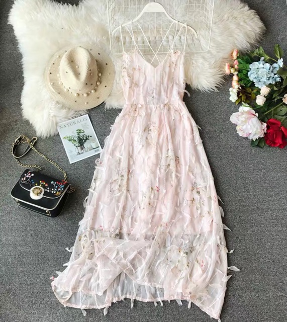 Đầm dài hở lưng voan hoa siêu xinh ẢNH THẬT CUỐI | BigBuy360 - bigbuy360.vn