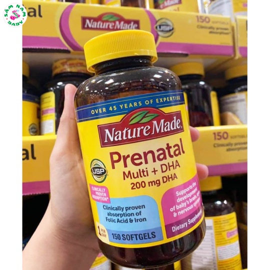 Vitamin bà bầu, Vitamin tổng hợp Bầu Mỹ Nature Made Prenatal Multi + DHA 150 viên