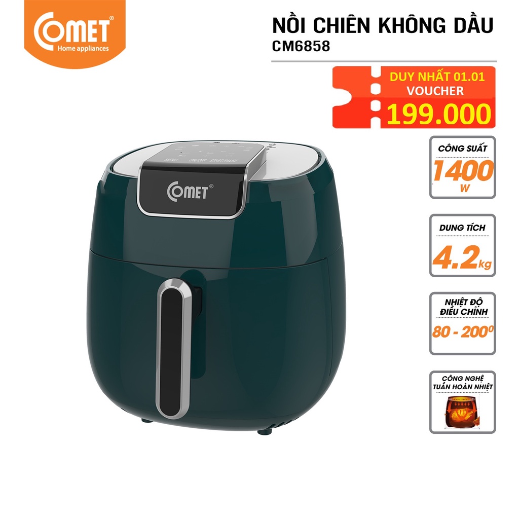 [Mã ELHADEV giảm 4% đơn 300K] Nồi chiên không dầu phím cảm ứng điện tử COMET 4L - CM6858