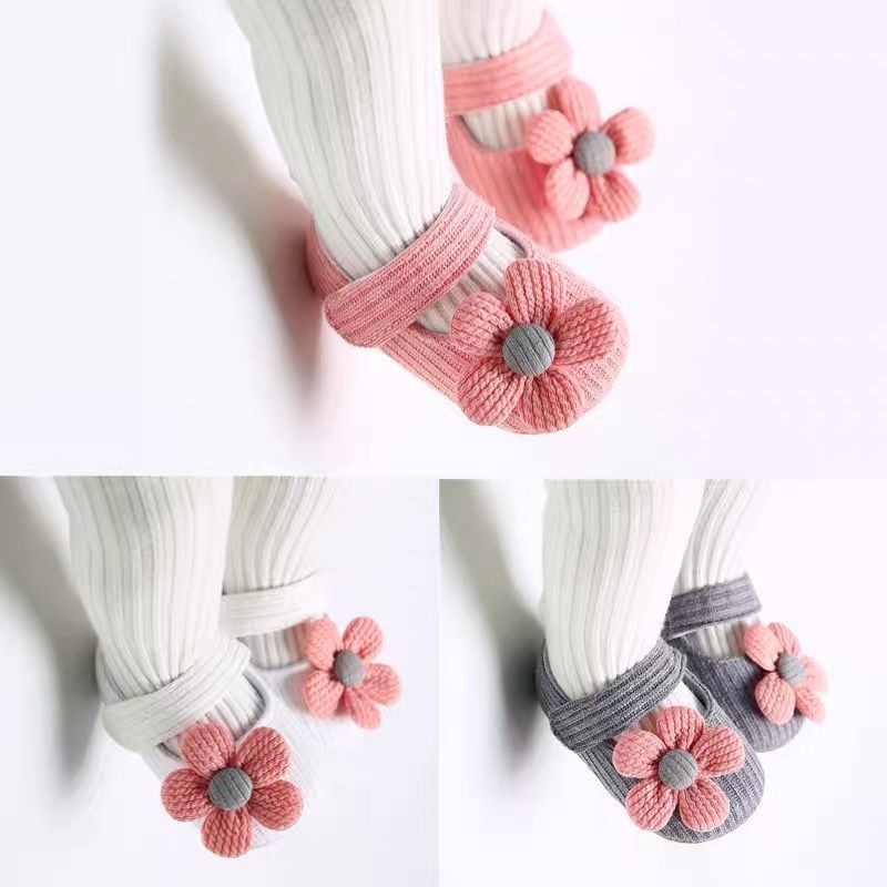 Giày Vải Cotton Phối Lông Mềm Mại Đính Nơ Hoa Dễ Thương Cho Bé Gái 0-16 Tháng Tuổi