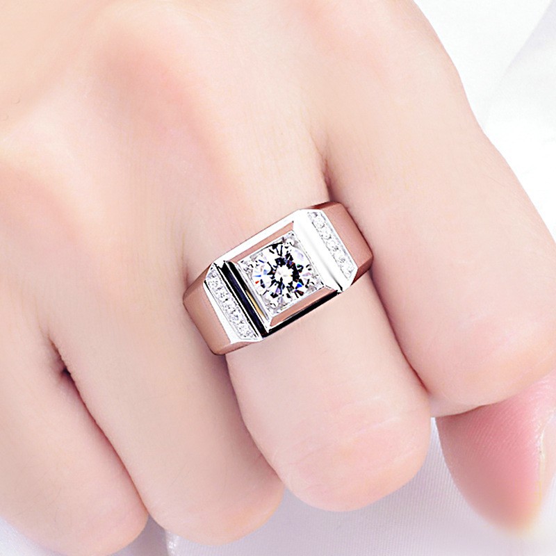 weiweijewelry/Nhẫn vàng trắng thời trang nam nhẫn đính hôn kim cương đá quý trắng