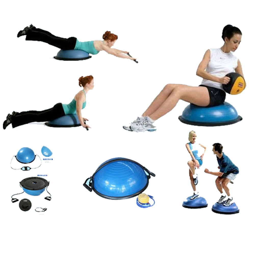 Bóng Bosu tập thể dục, Yoga tại nhà, tùy chỉnh cân bằng, massage cơ thể cao cấp kèm bơm + dây chính hãng POPO YGB24blue