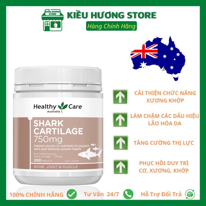 Viên sụn vi cá mập của Úc - Healthy Care Shark Cartilage 750mg 200 Viên
