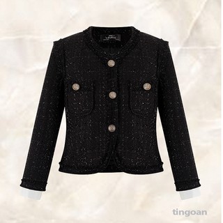 TINGOAN® - Áo khoác tweed đáp tay đen DOVES N ROSIE/BL