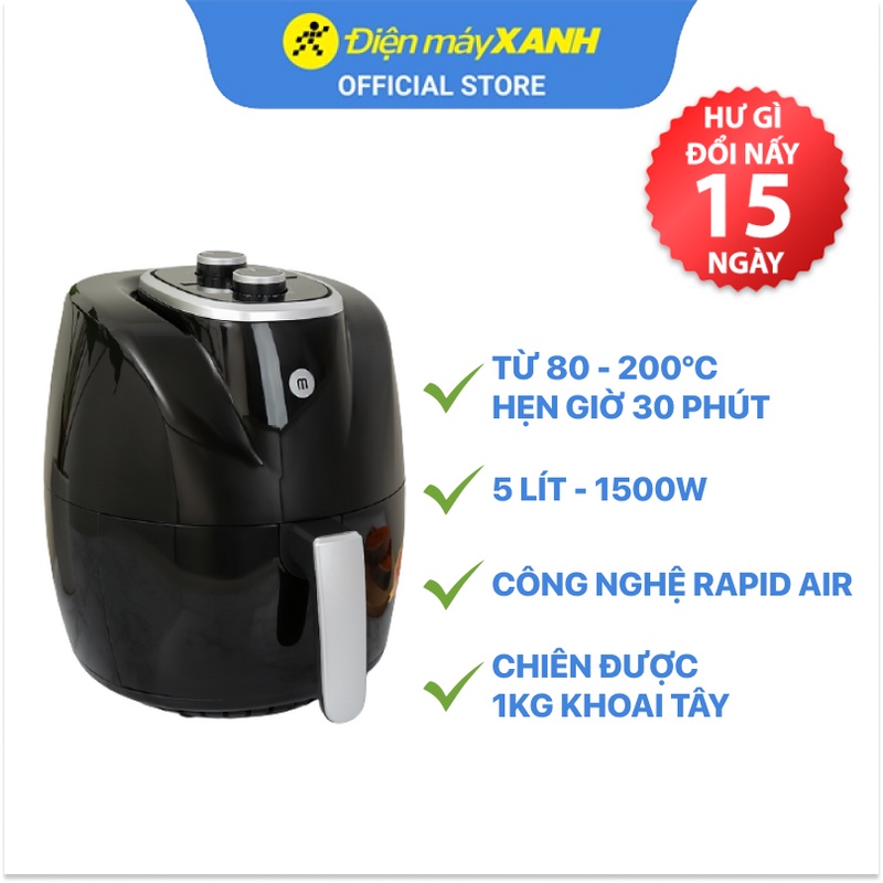 [Mã ELHADEV giảm 4% đơn 300K] Nồi chiên không dầu Mishio MK-268 5 lít công suất 1500W - Hàng chính hãng BH 18 tháng