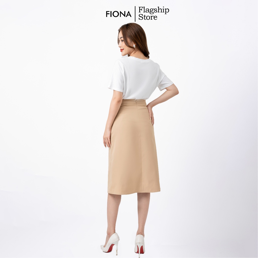 Chân váy nữ dáng A dài đẹp công sở nữ  xếp ly trước cạp bong kẹp đai FIONA F252195