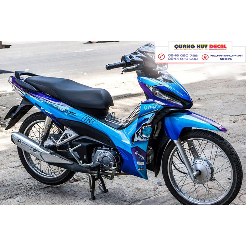 Tem trùm wave rsx cá mập xanh dương, độ phủ bộ team decal cho xe máy rẻ đẹp