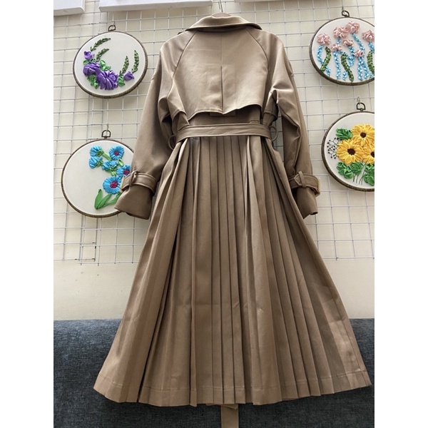 Áo mangto kaki dập ly sau dáng dài