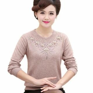 Áo len nữ trung niên thời trang kiểu dáng phối viền hoa sang chảnh QCNP681