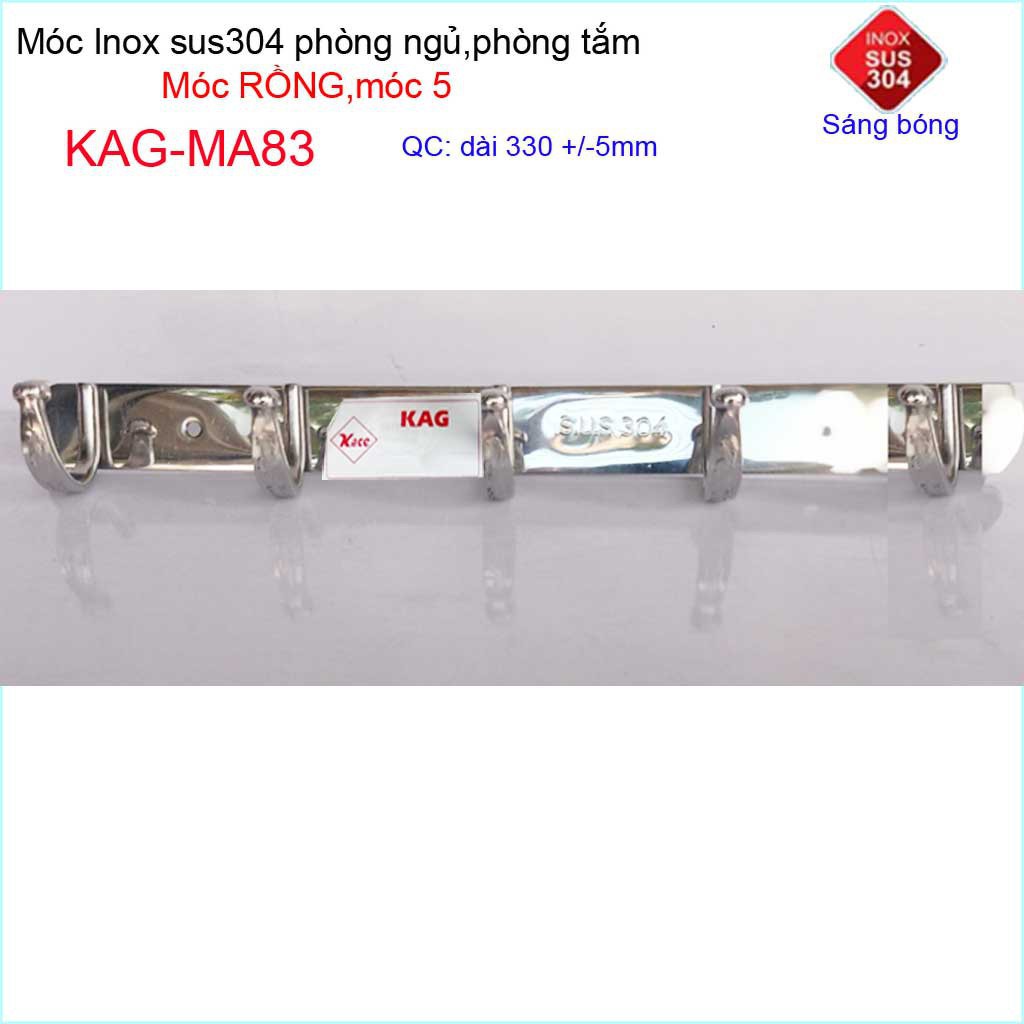 Móc rồng treo quần áo inox 304 cao cấp dày, móc Kace 5 móc treo đồ nhà tắm KAG-MA83