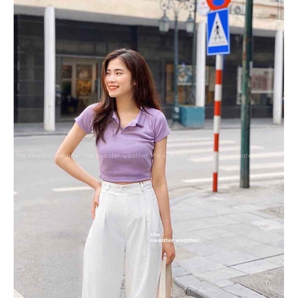 Áo croptop polo cổ trụ trơn nhiều màu hottrend 2020 | BigBuy360 - bigbuy360.vn