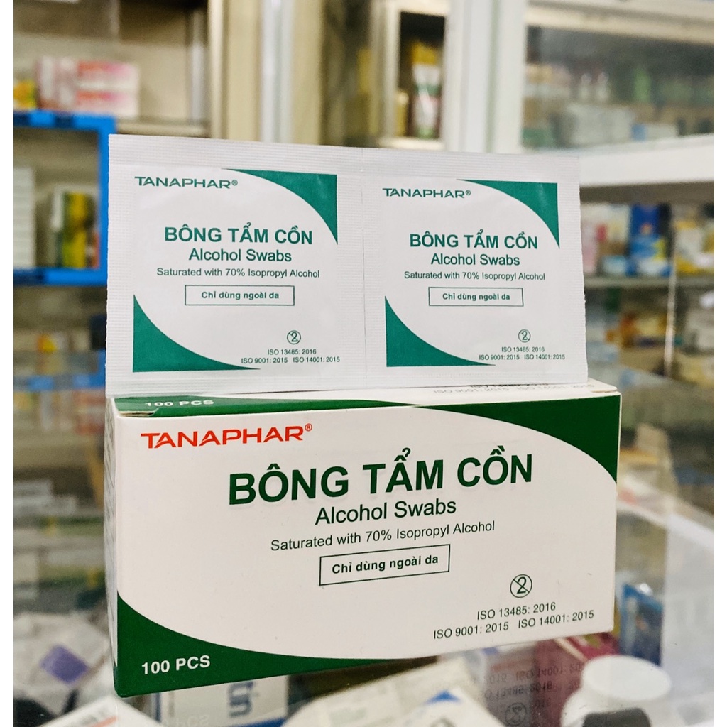 BÔNG TẨM CỒN - BÔNG TẨM CỒN TANAPHAR / ALCOHOL PADS -  HÔP 100 MIẾNG