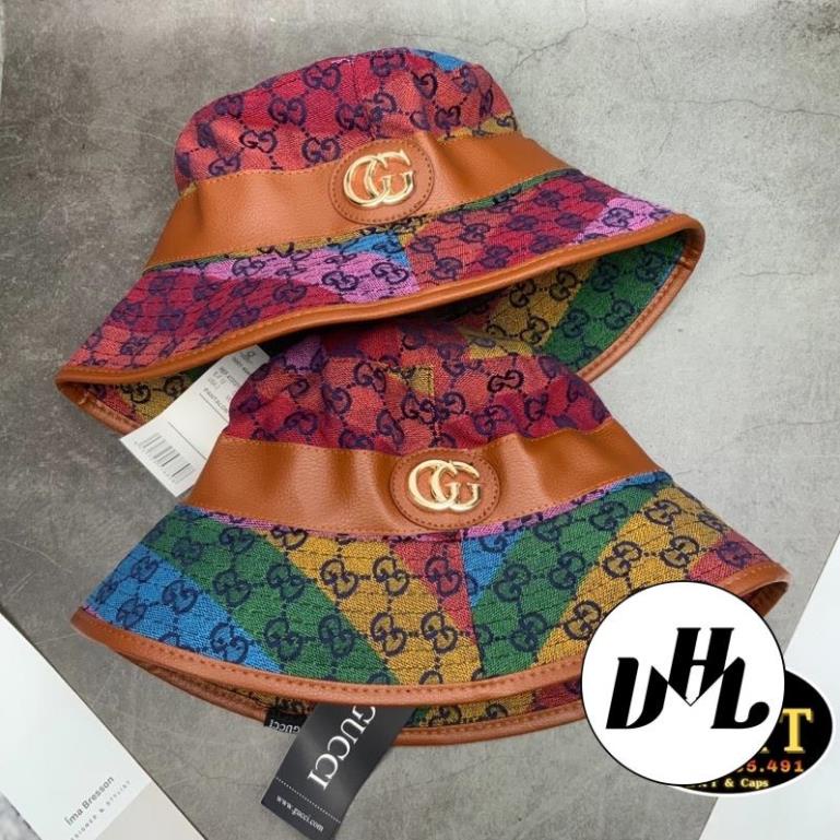 Mũ Bucket GC Ngũ Sắc Viền Da GG Thời Trang Unisex Cao Cấp Nam Nữ
