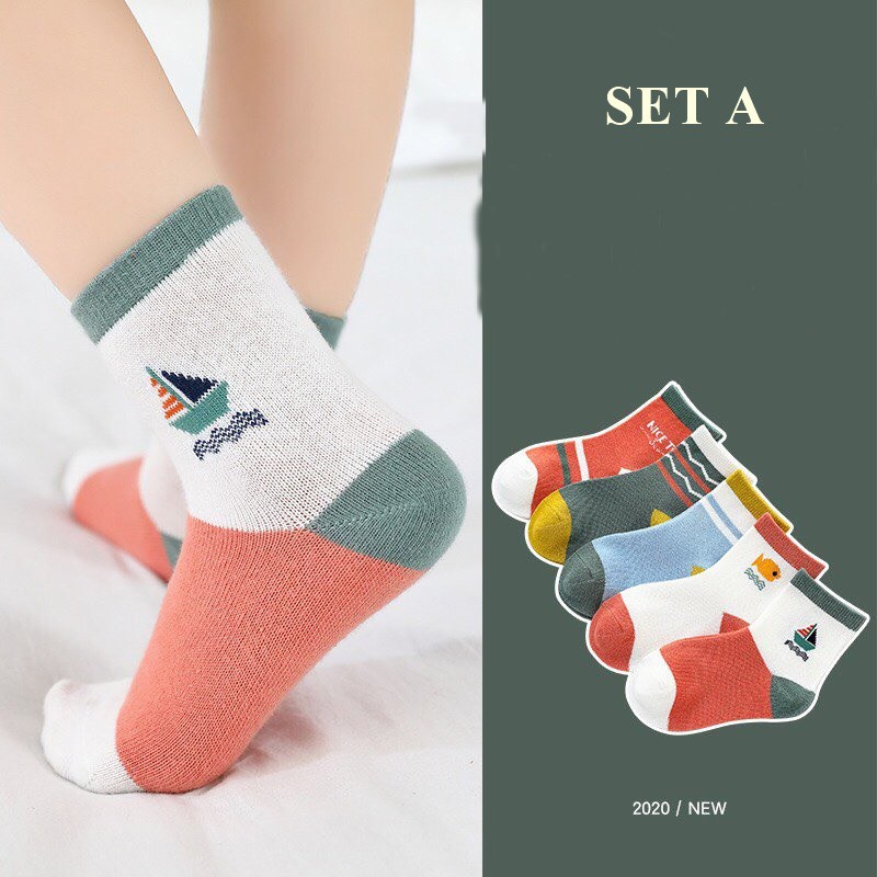 [Ảnh Thật] Set 5 Đôi Tất Cổ Cao Giữ Ấm Kèm Túi Zip Xịn Xò Mùa Đông Cho Bé Trai Và Bé Gái