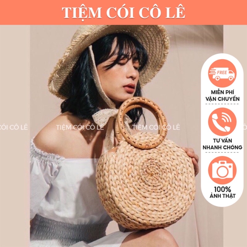 Túi lục bình dáng tròn quai xách phong cách vintage - Tiệm Cói Cô Lê