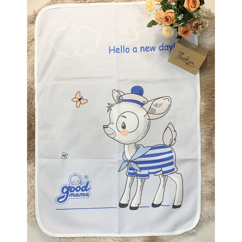 Miếng lót chống thấm [ Hàng Cao Cấp GOOD MAMA ] 50 x 70 cm, Tấm lót chống thấm cho bé hoạ tiết dễ thương, an toàn cho da