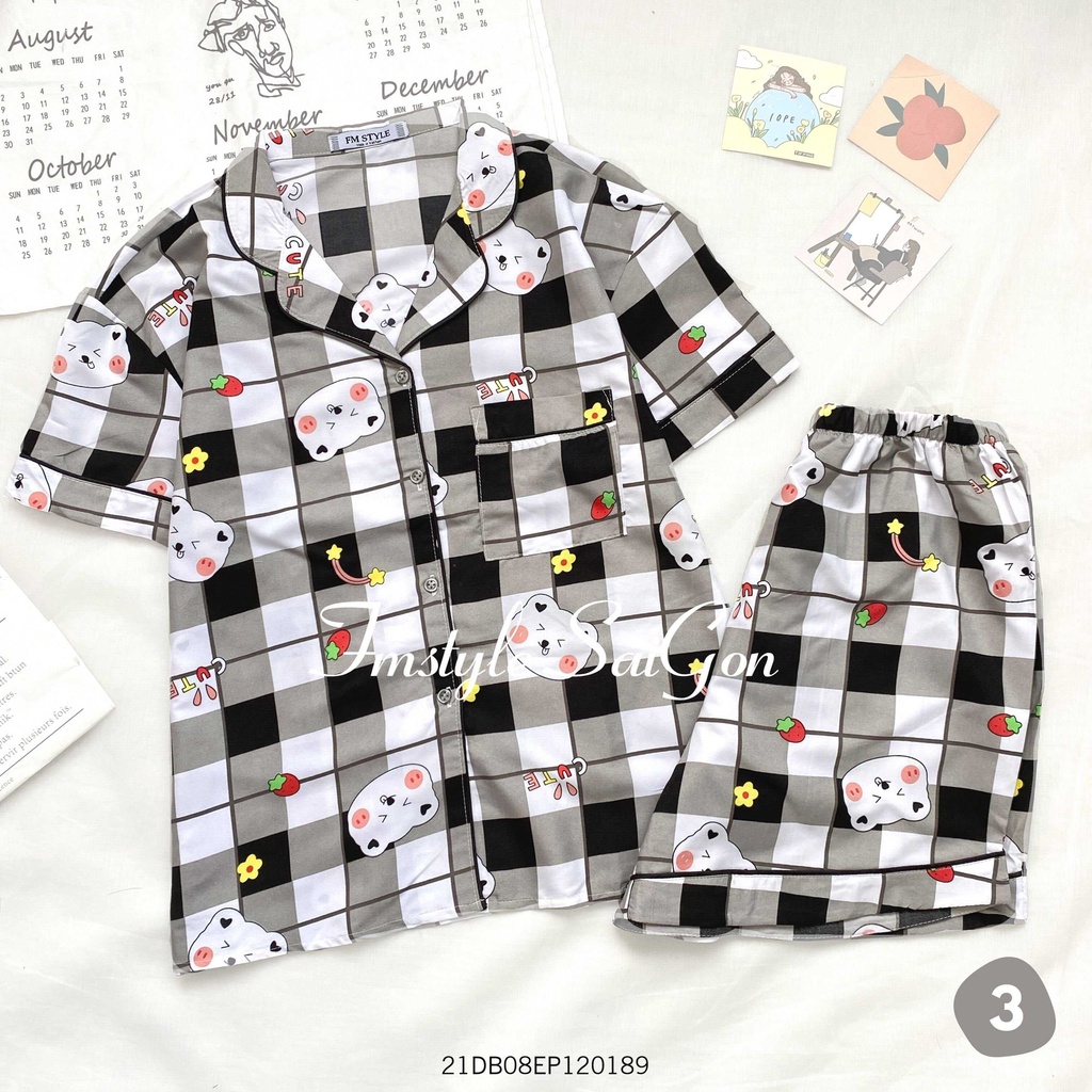 Bộ pijama nữ Fmstyle Saigon cộc tay chất liệu vải kate Thái 21DB06EP0901-21DB08EP1201 - 21DB12EP0401