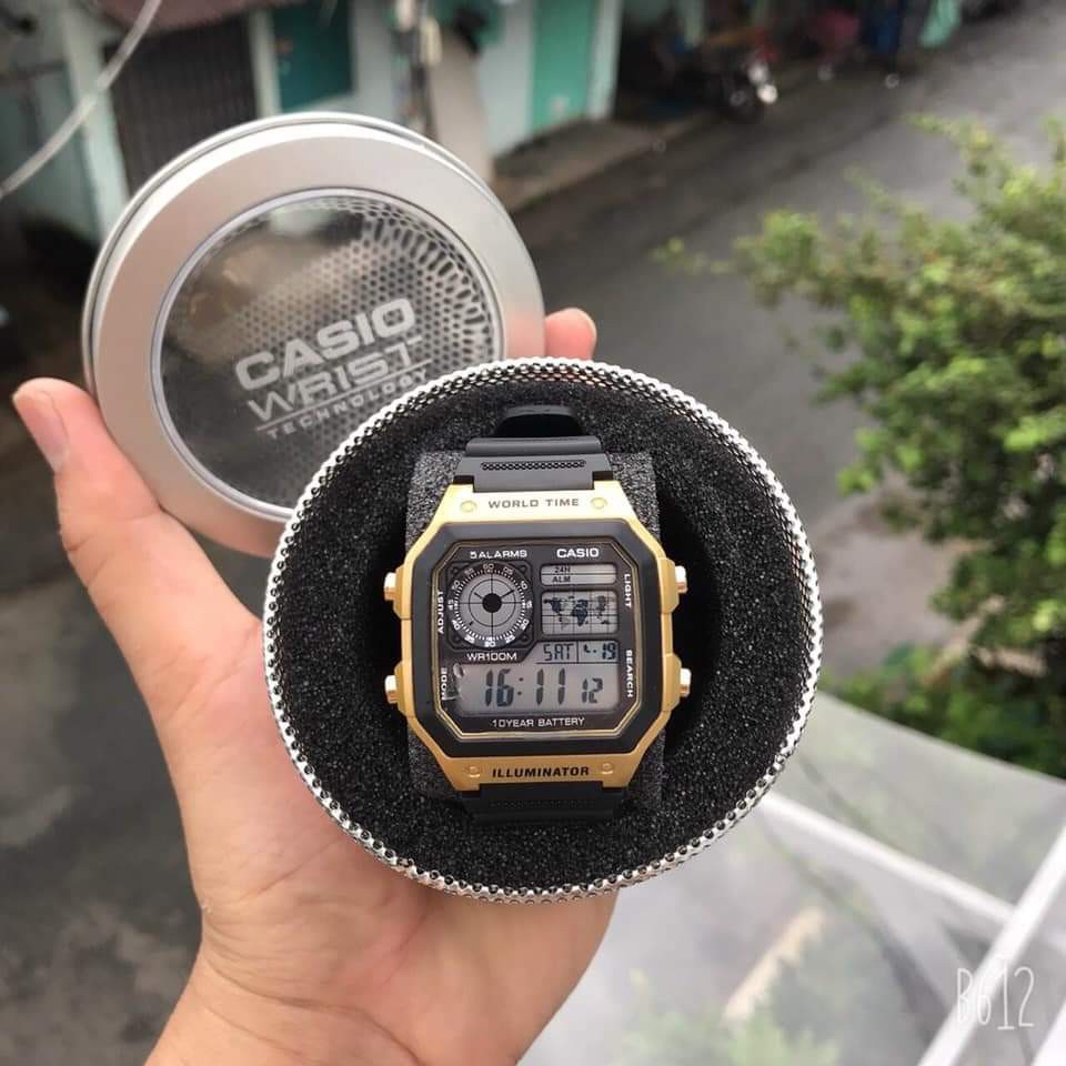 ĐỒNG HỒ NAM NỮ CASIO AE1200 WHD Dây Cao Su chống nước tốt mặt vuông đủ màu