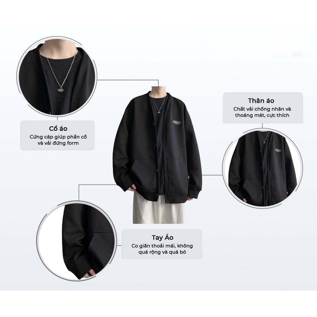 Áo Khoác Nỉ Bông Hàn Quốc Unisex Form Rộng Màu Đen CADI 798