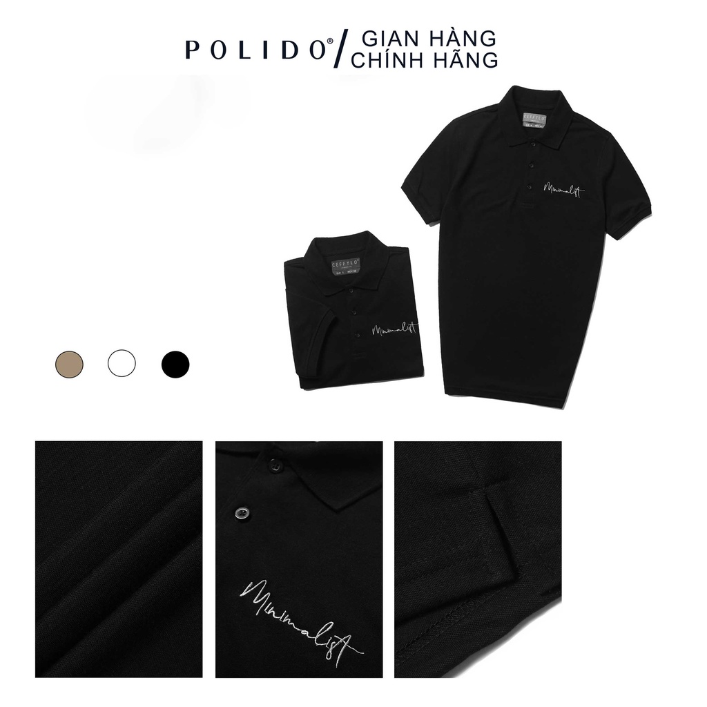 Áo Polo Nam Cộc Tay CEFFYLO Màu Đen Thêu Minimalist Ở Ngực Form Dáng Slim Thấm Hút Mồ Hôi Tốt