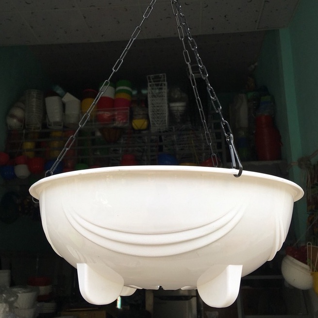 Chậu Nhựa Treo Xích, Chảo Treo Hoa Kiểng Loại Rất Dày + Sợi Dây Xích Bằng Kim Loại  (size lớn: 35x13,5x25cm)