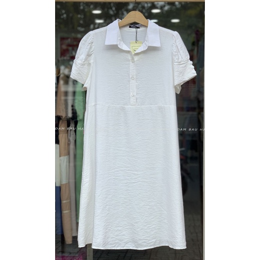 [Size 40 đến 75kg]Đầm bầu công sở sơ mi màu trắng lịch sự vải cao cấp thoáng mát thấm mồ hôi tốt mùa hè có size 70kg